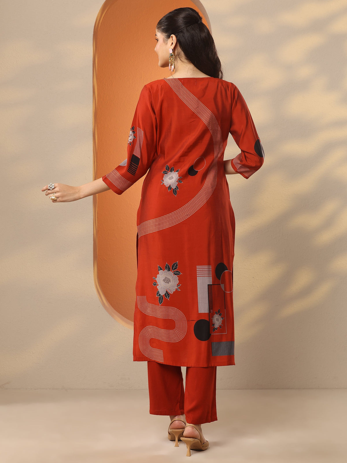 Gerua Rust Printed Silk Blend Straight Kurta