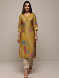 Libas Mustard Floral Printed Silk Blend Straight Kurta