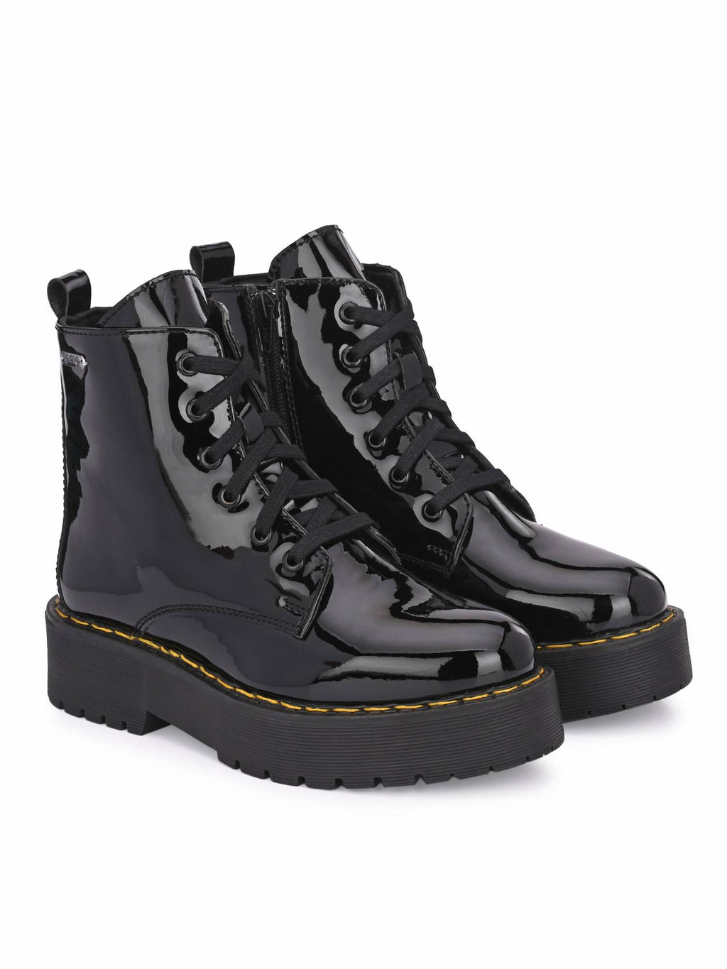 Women Black Patent Derby Boots | BT61 - view 1