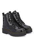 Women Black Patent Derby Boots | BT61 - view 1