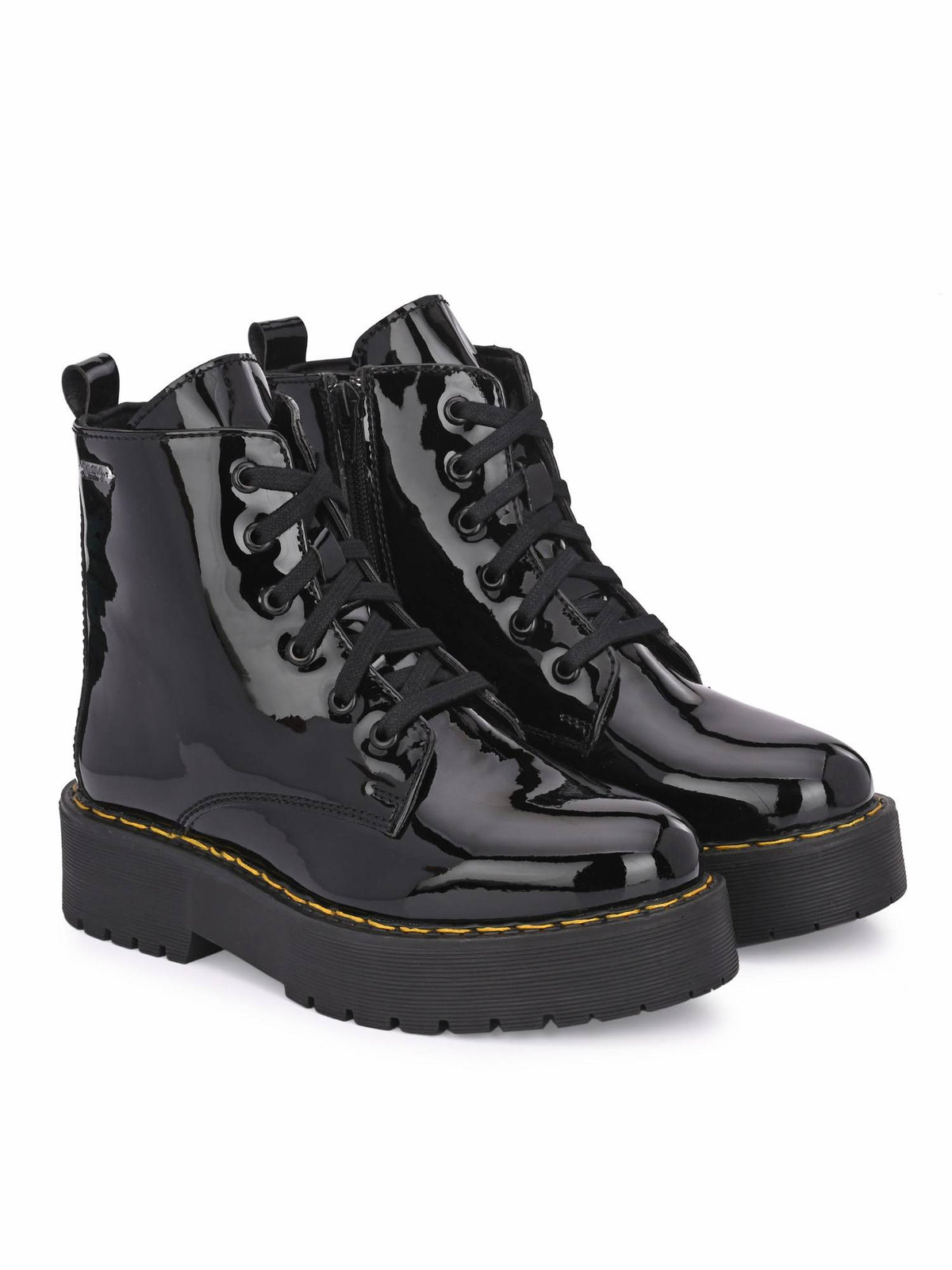 Women Black Patent Derby Boots | BT61 - view 1