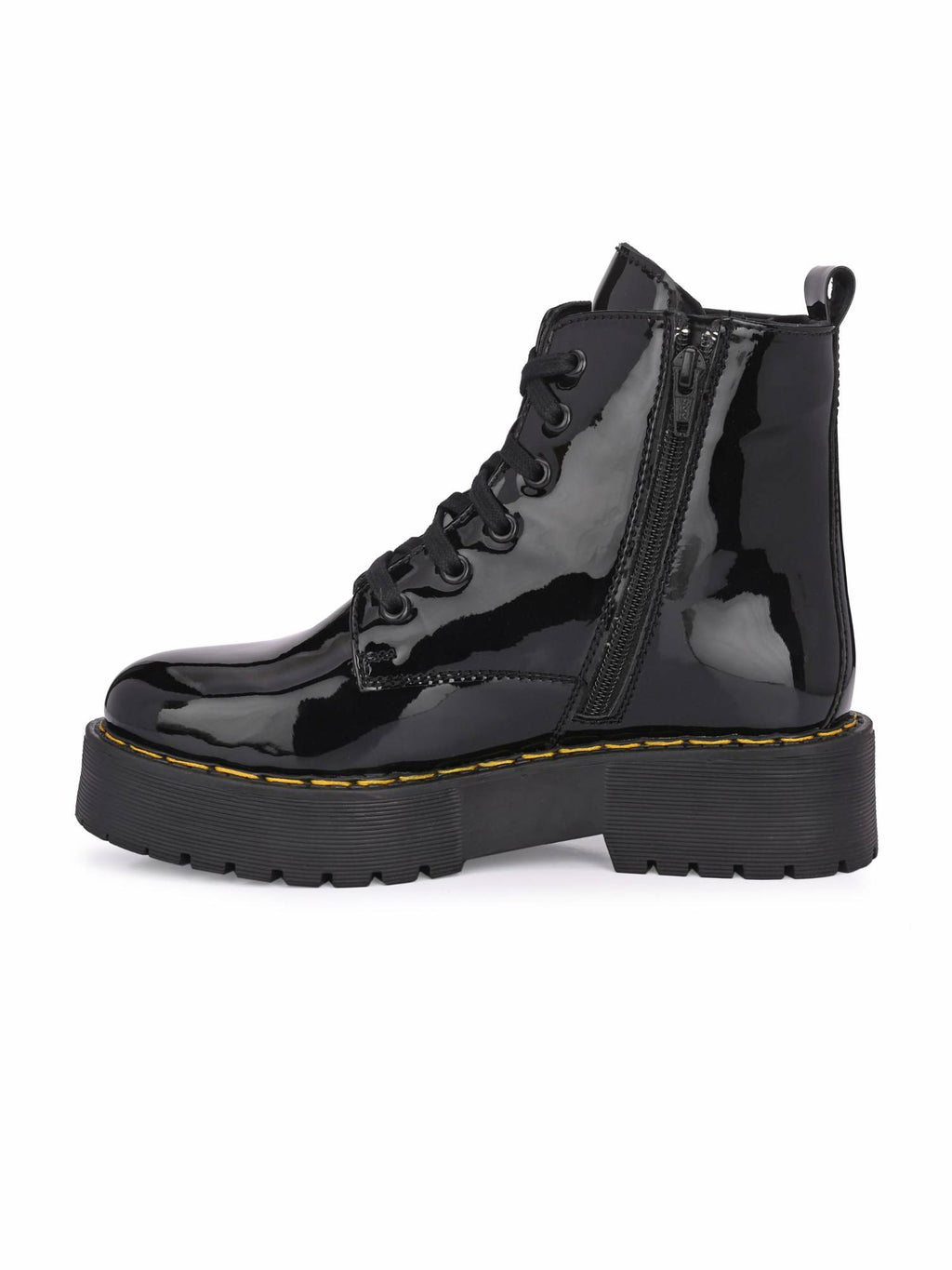 Women Black Patent Derby Boots | BT61 - view 4