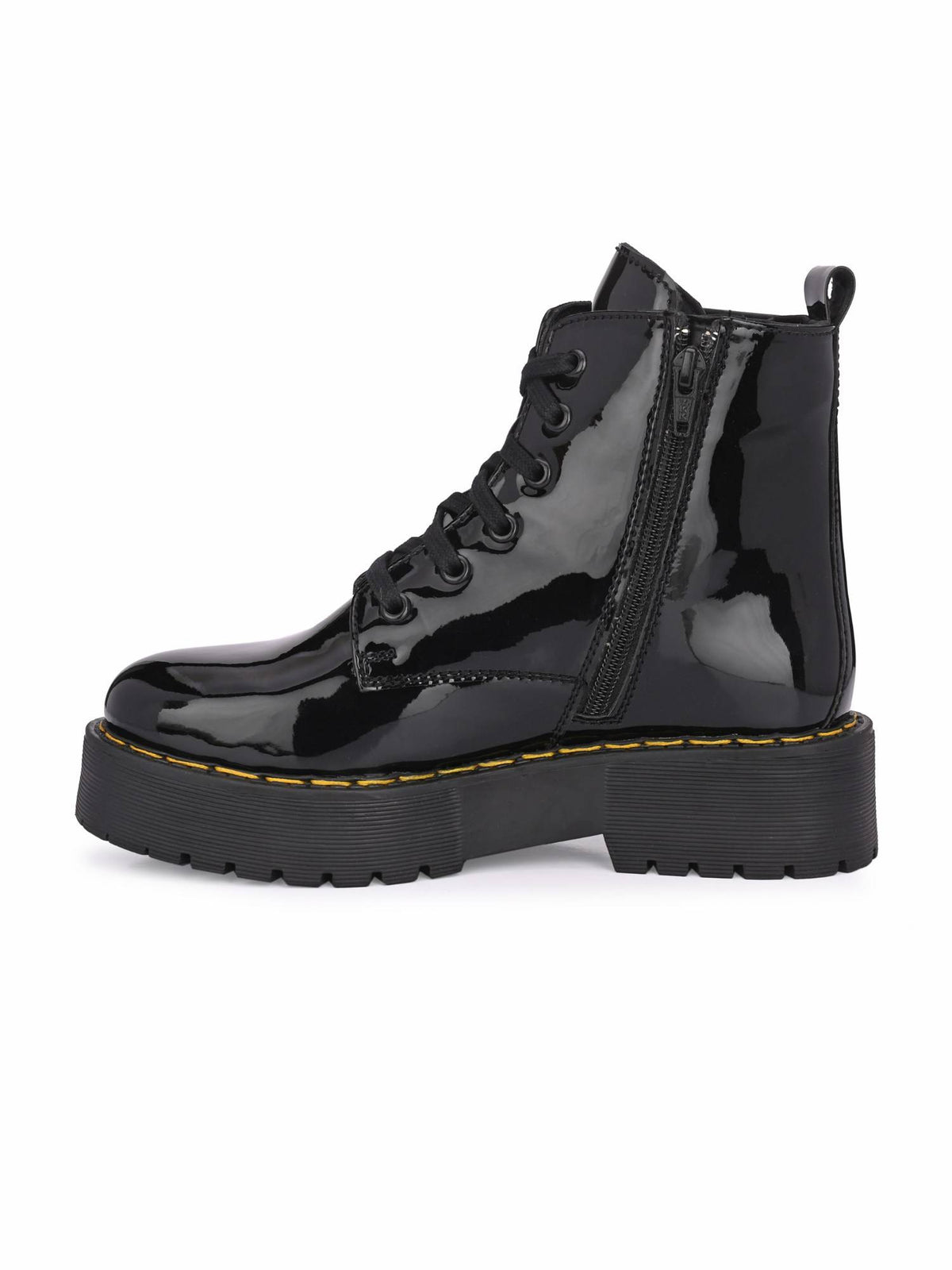 Women Black Patent Derby Boots | BT61 - view 4