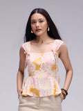 Multi-Color Floral Gathered Square Neck Peplum Top | pt51 - view 1