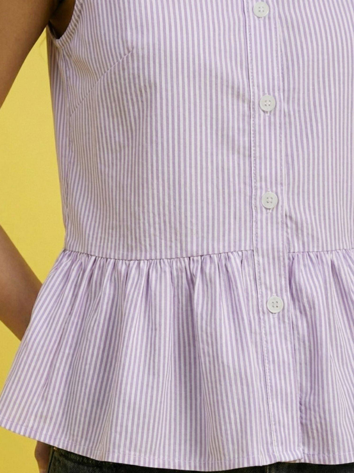 Purple Women Sleeveless Striped Button Front Peplum Top | pt51 - view 5