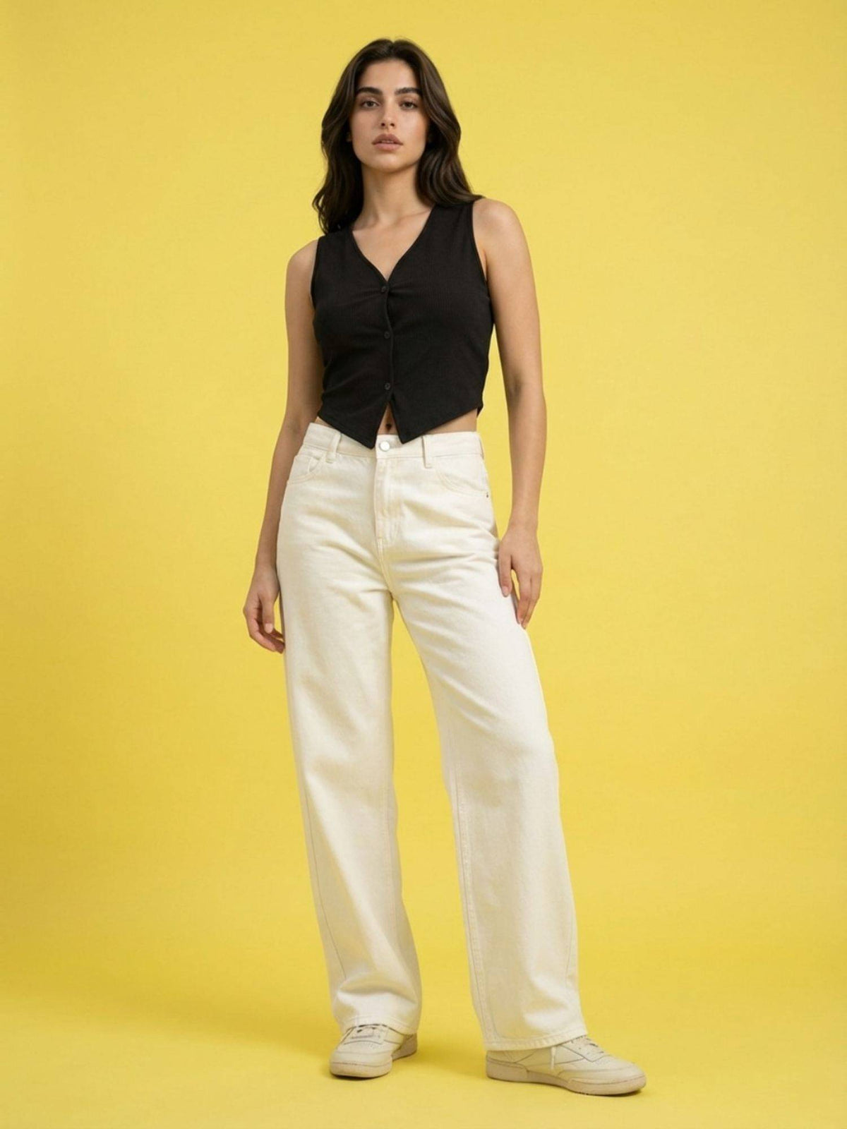 Women Black Sleeveless V Neck Crop Top | CT61 - view 4
