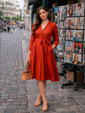 Flared Rust Shirt Dress With Belt | D56 - view 1