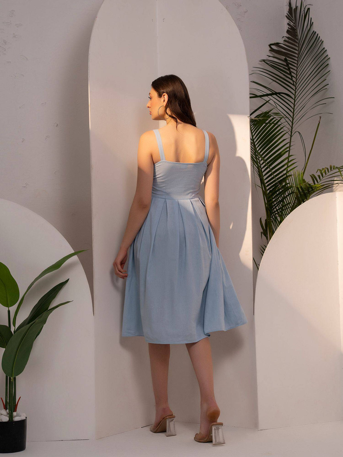 Strappy Box Pleat Midi Dress | D56 - view 2