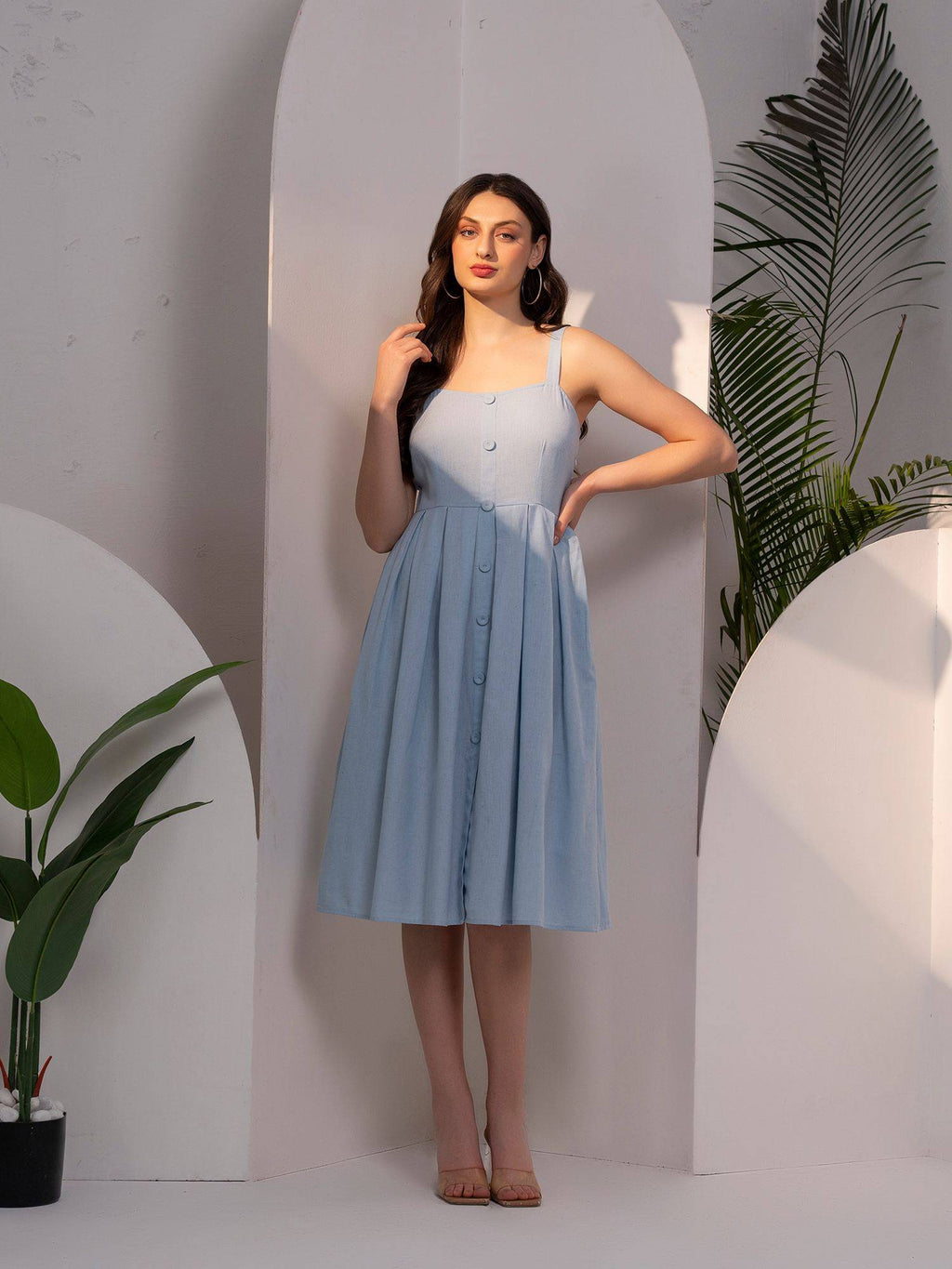 Strappy Box Pleat Midi Dress | D56 - view 3