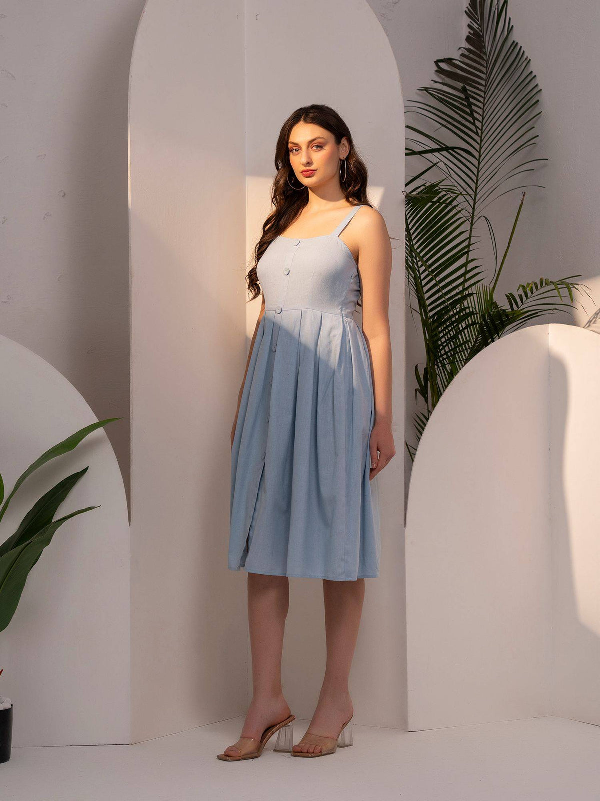 Strappy Box Pleat Midi Dress | D56 - view 4