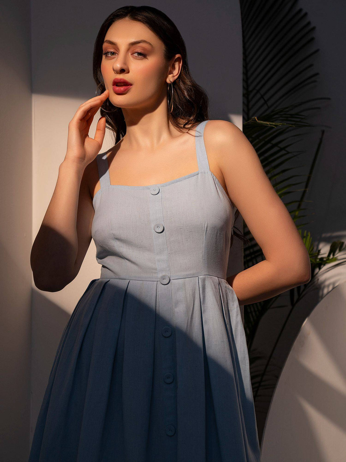 Strappy Box Pleat Midi Dress | D56 - view 6