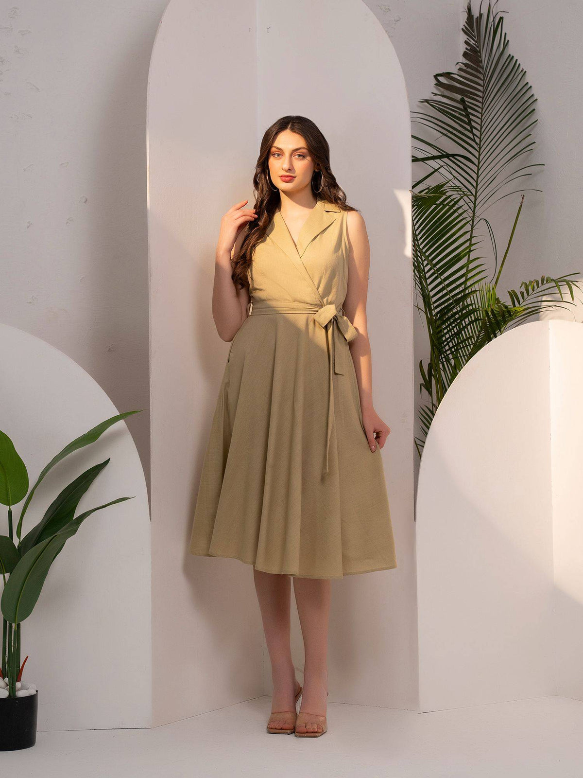 Navy Blue Fit And Flare Dress With Belt | D56 - view 7