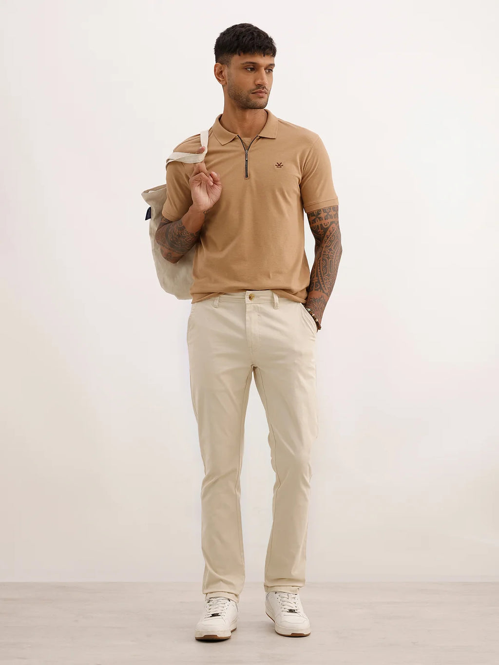 Classic Solid Slim Fit Trouser | Cream