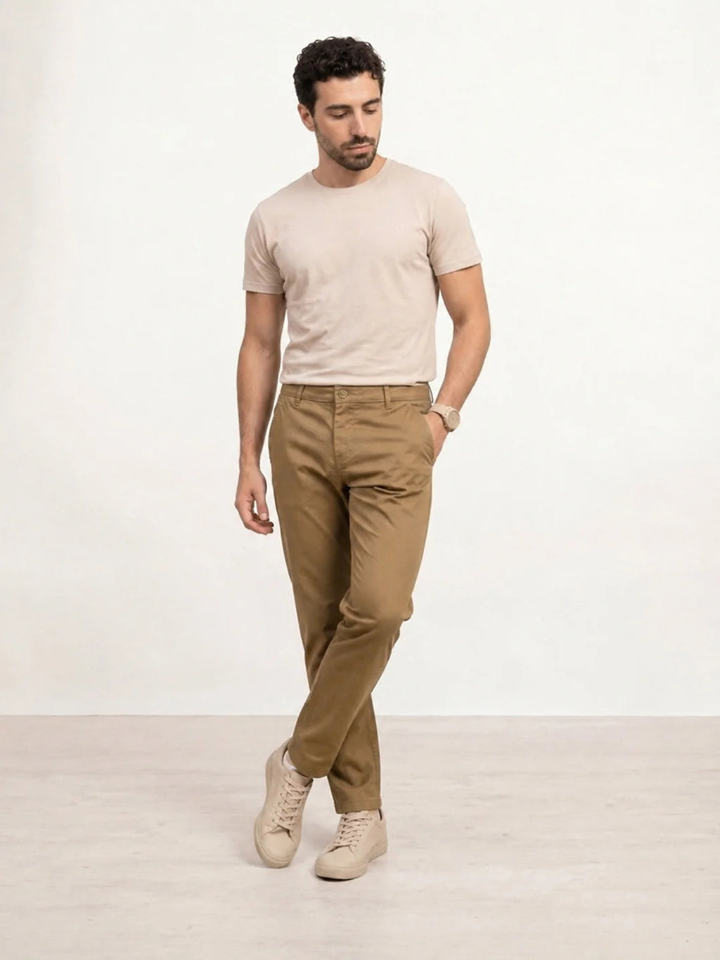 Solid Regular Fit Trouser | Beige