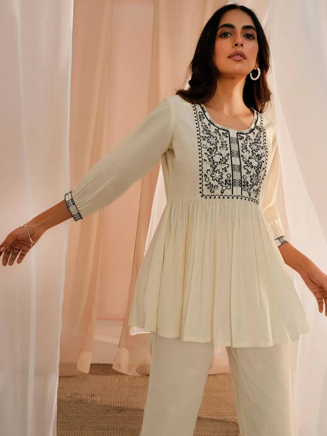 Libas Off White Yoke Design Cotton A-Line Kurti P23