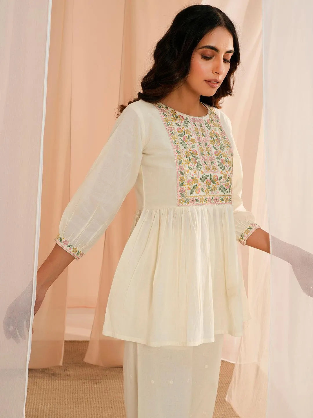 Libas Off White Yoke Design Cotton A-Line Kurti P23