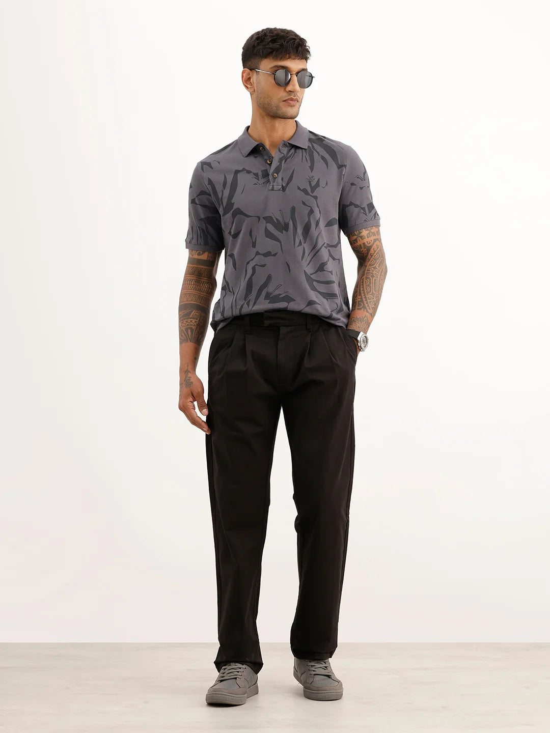 Solid Anti Fit Double Pleated Trouser | Black