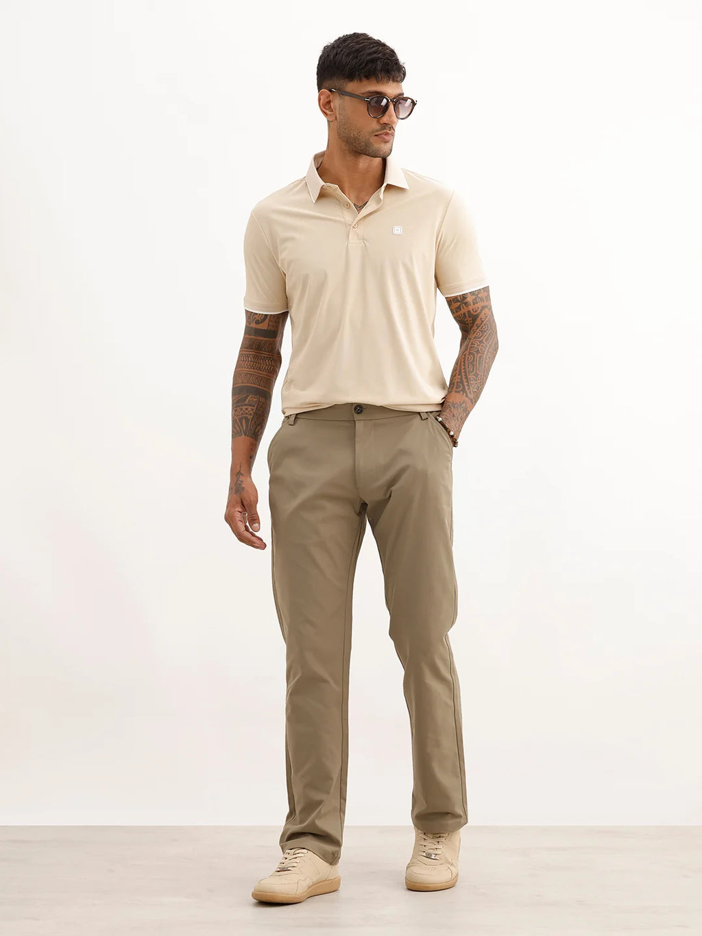Solid Straight Fit Blended Trouser | Olive