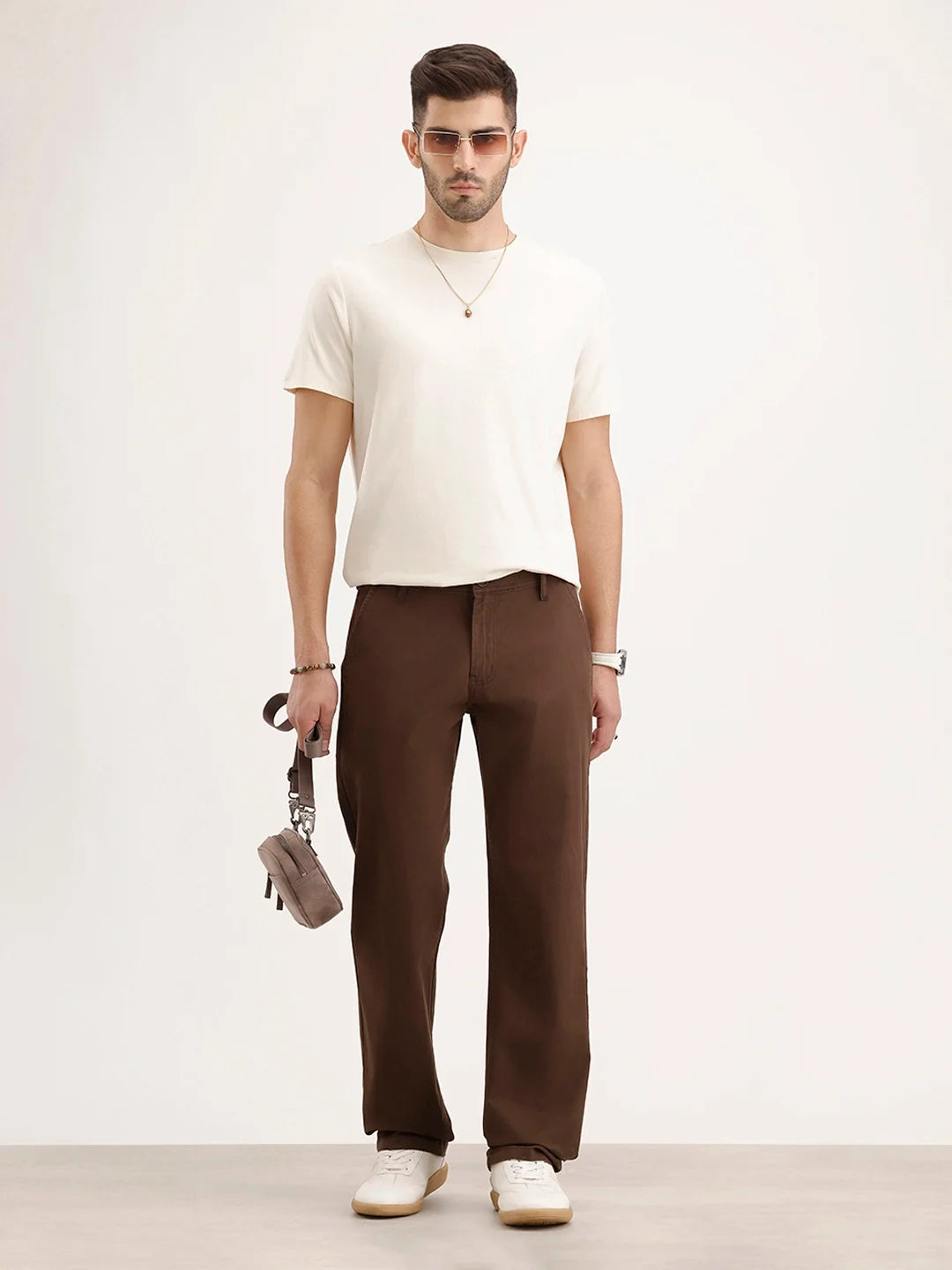 Solid Straight Fit Trouser | Brown