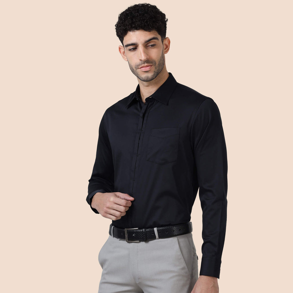 Alfred Black Shirt With Signature Concealed Placket