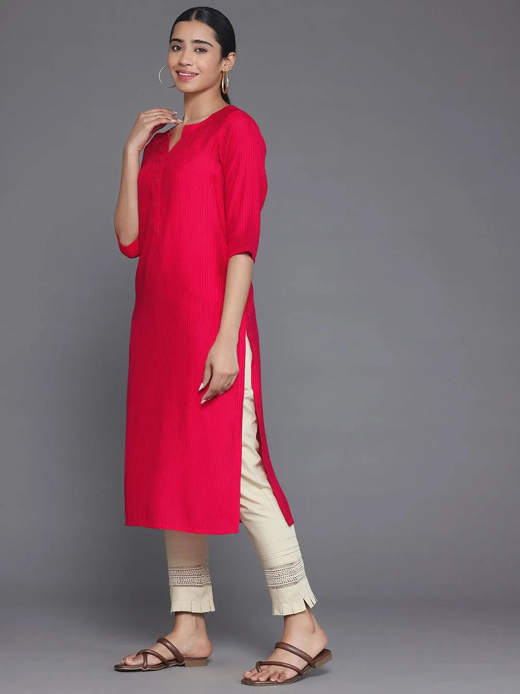 Gerua Red Woven Design Silk Straight Kurta
