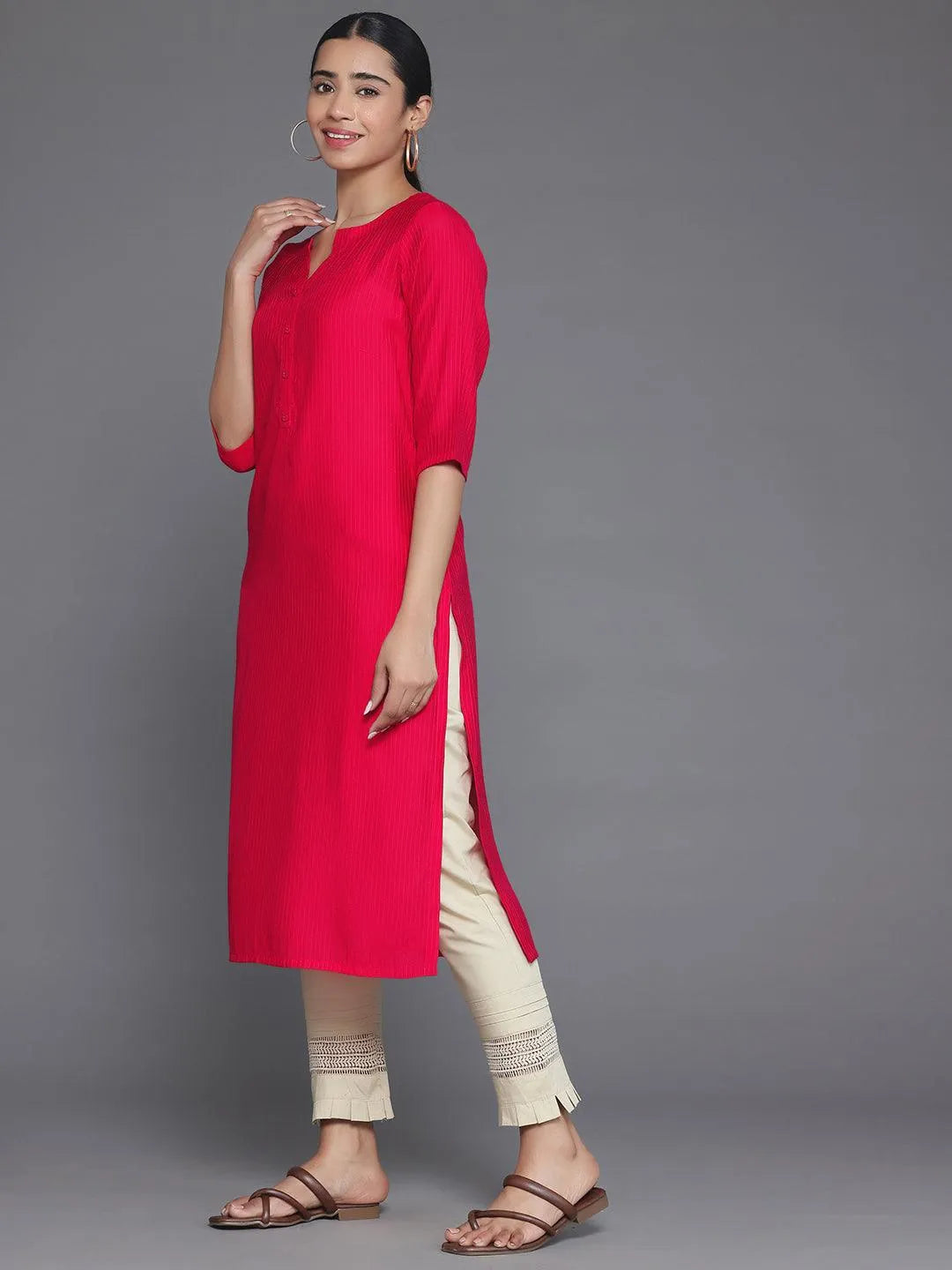Gerua Red Woven Design Silk Straight Kurta