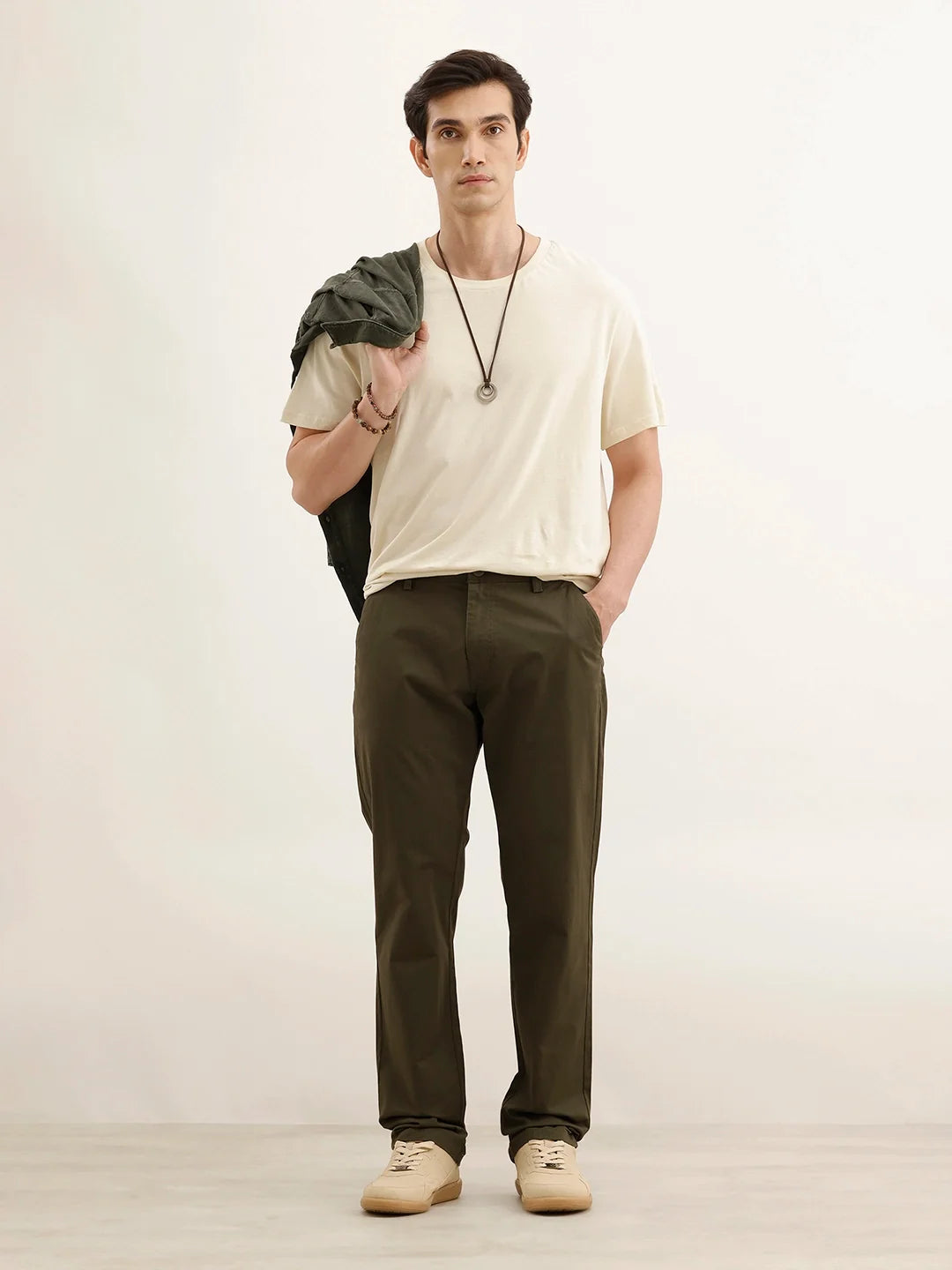 Straight Fit Solid Trouser | Olive