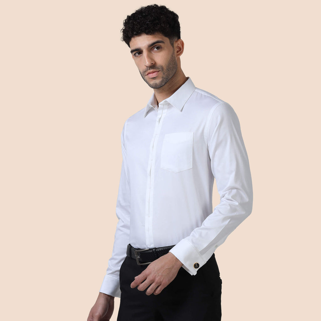 Keneth White Shirt with Signature Concealed Placket & French Cuff