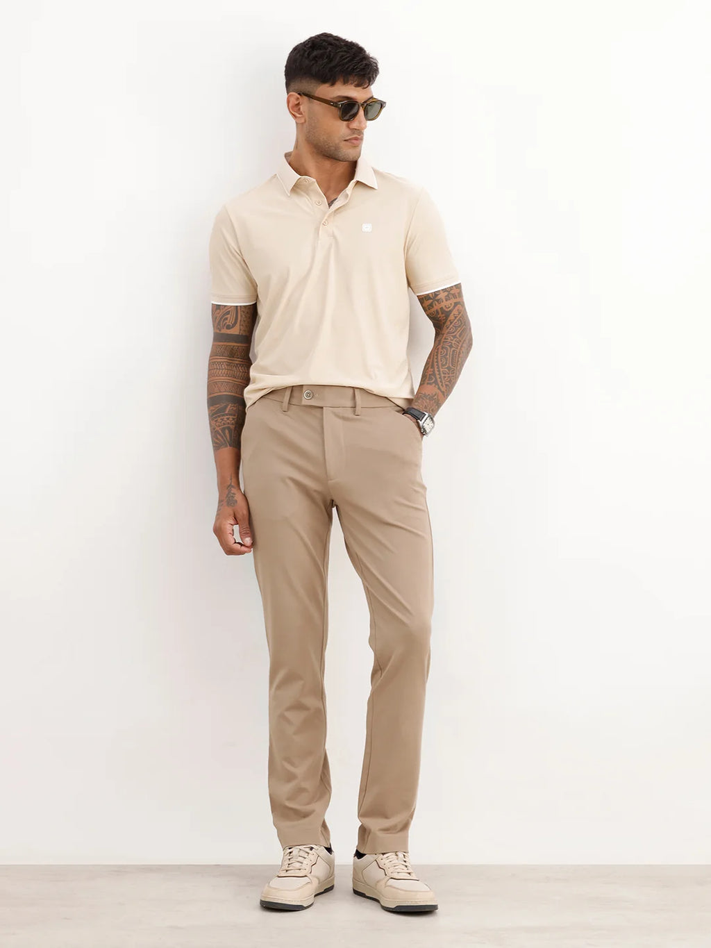 Solid Slim Fit Hyper-Flex Trouser | Brown