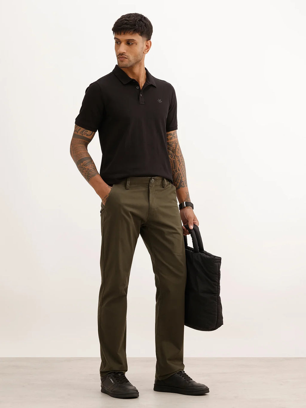 Straight Fit Solid Trouser | Olive