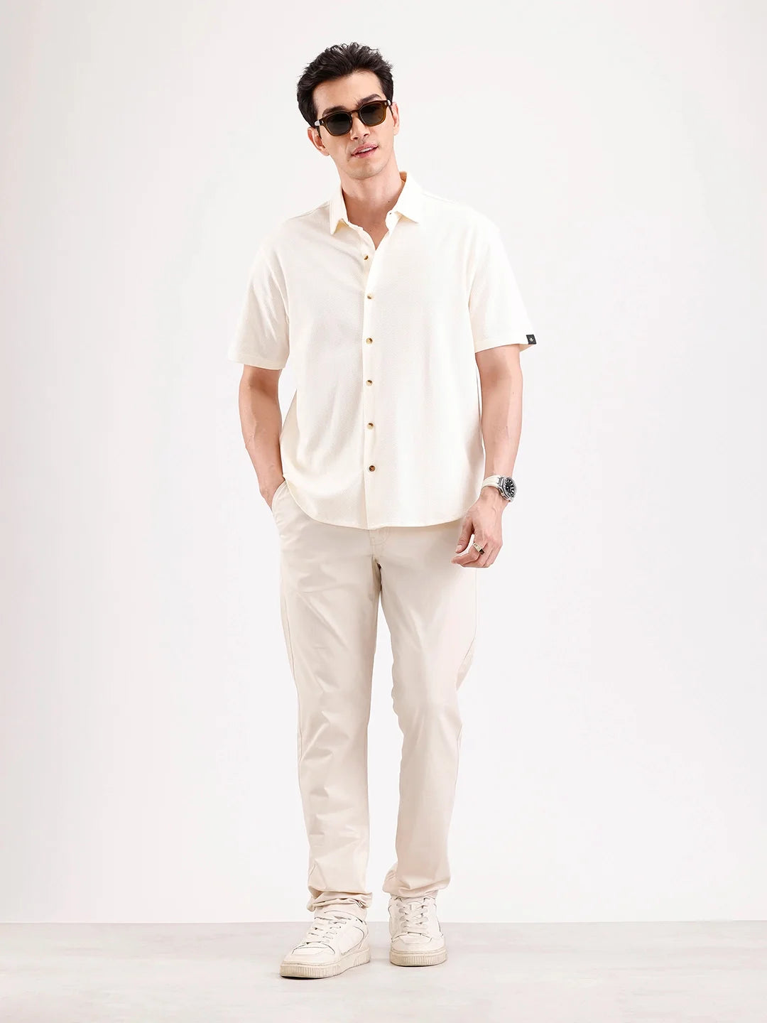 Solid Slim Fit Trouser | Cream