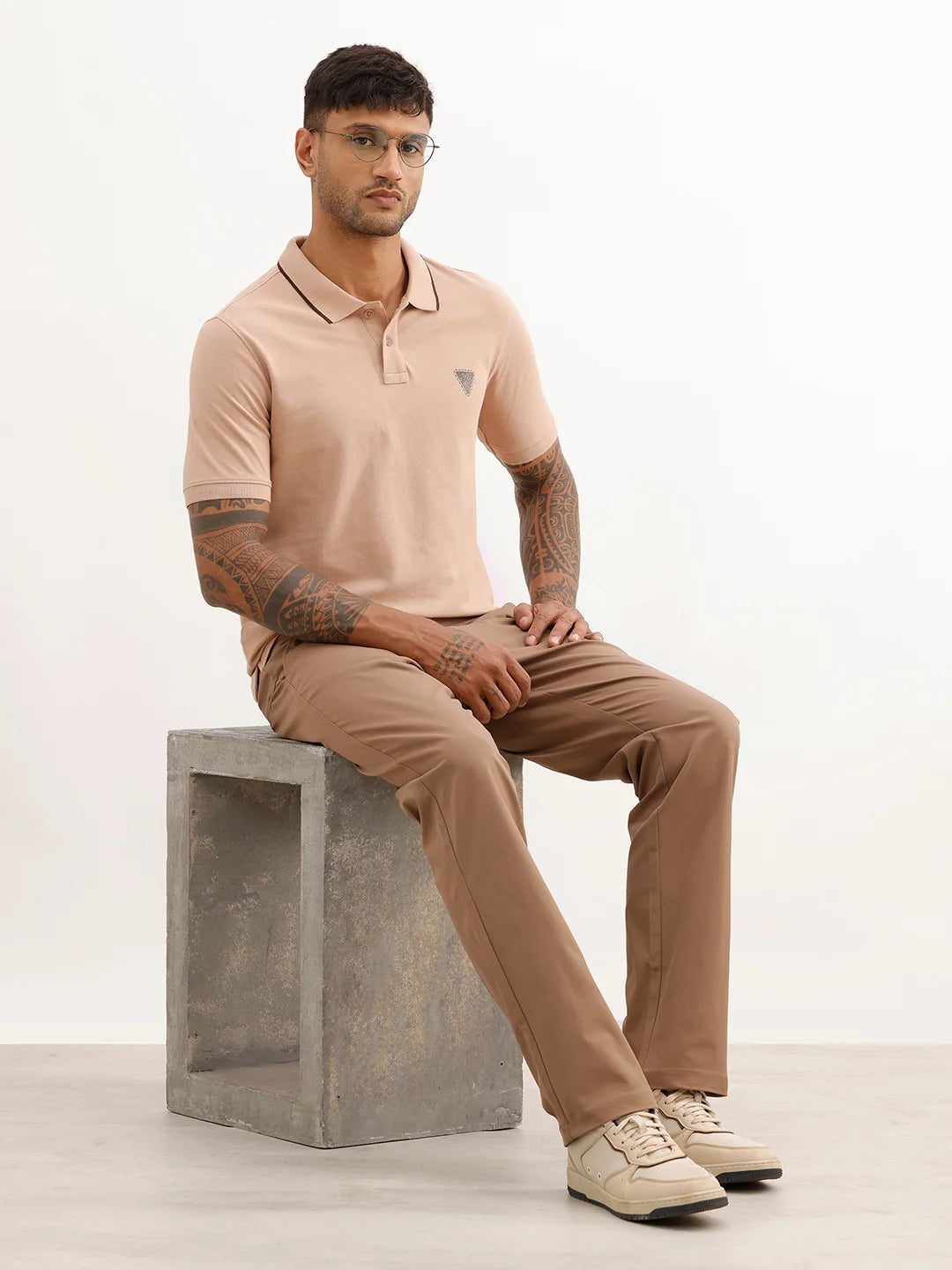 Solid Straight Fit Blended Trouser | Brown