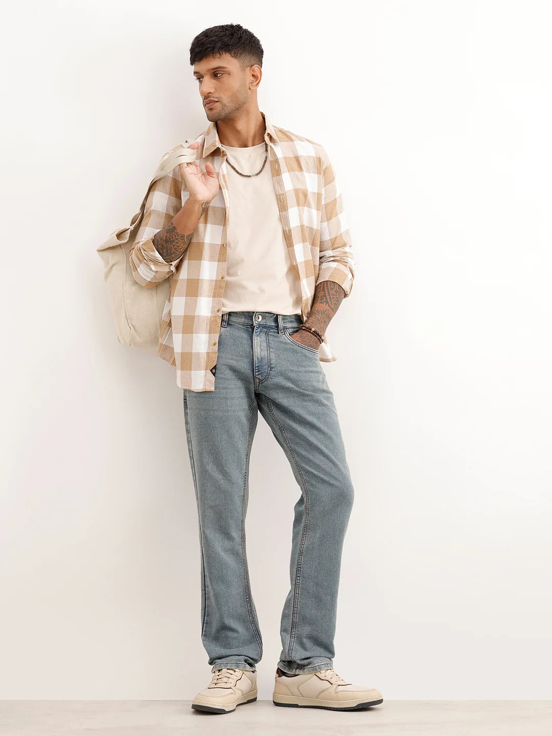 Washed Straight Fit Denim Jeans | Light Blue
