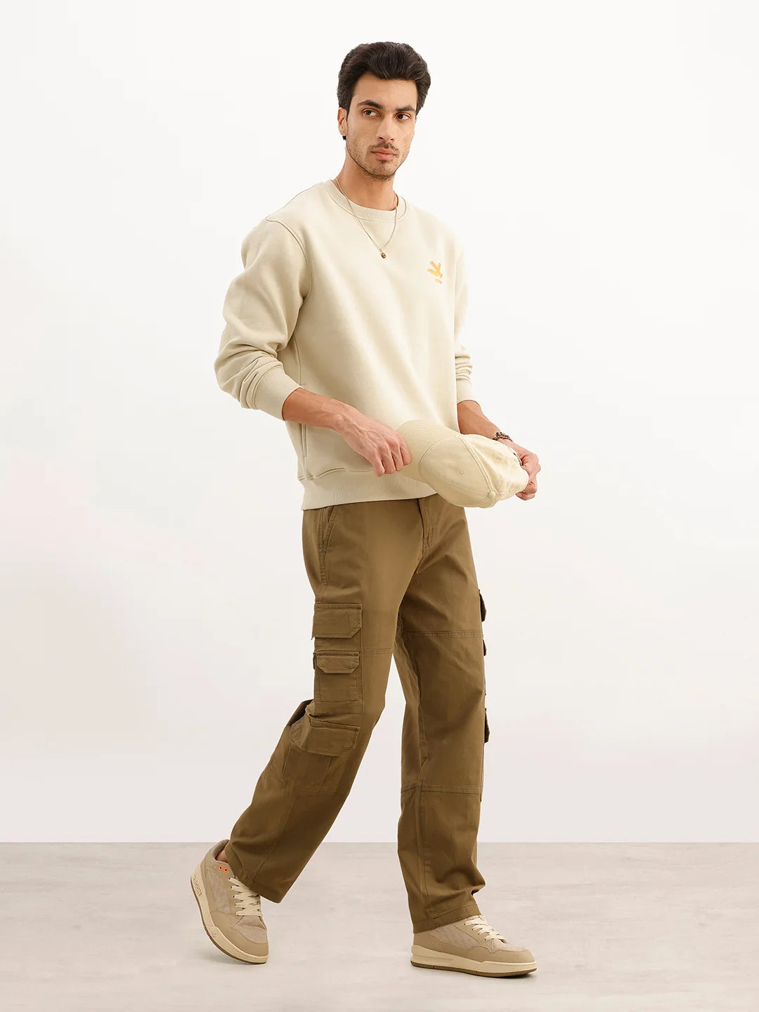 Solid Loose Fit Cargo Trouser | Olive