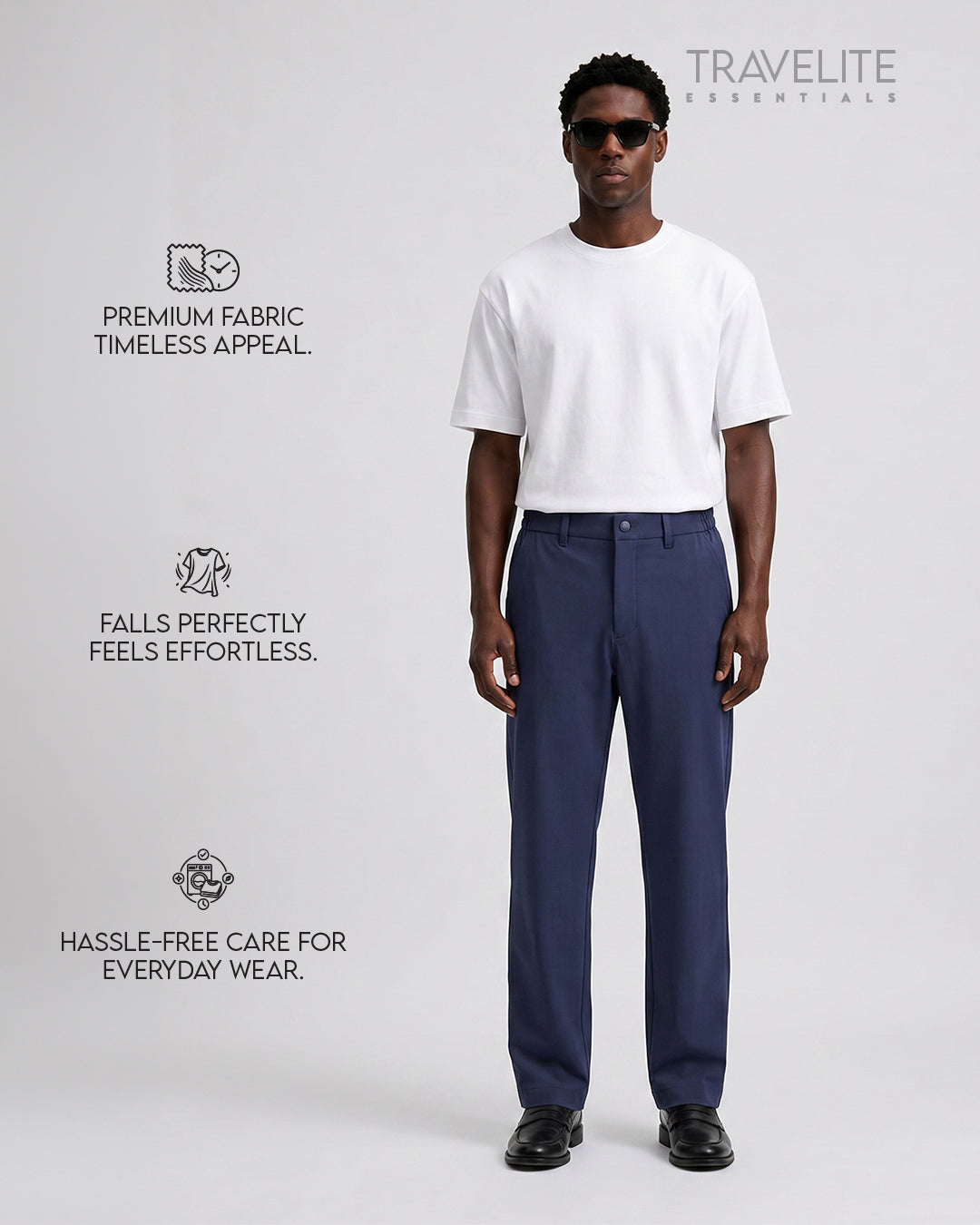 Travelite Straight Fit Trousers | Essential | Navy Blue