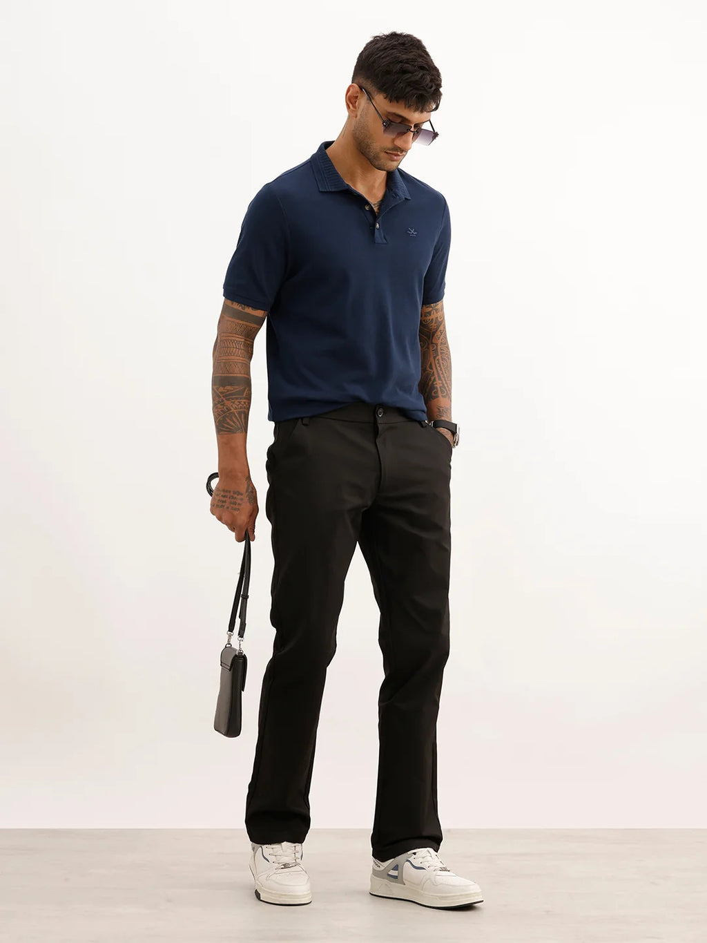 Solid Straight Fit Blended Trouser | Black