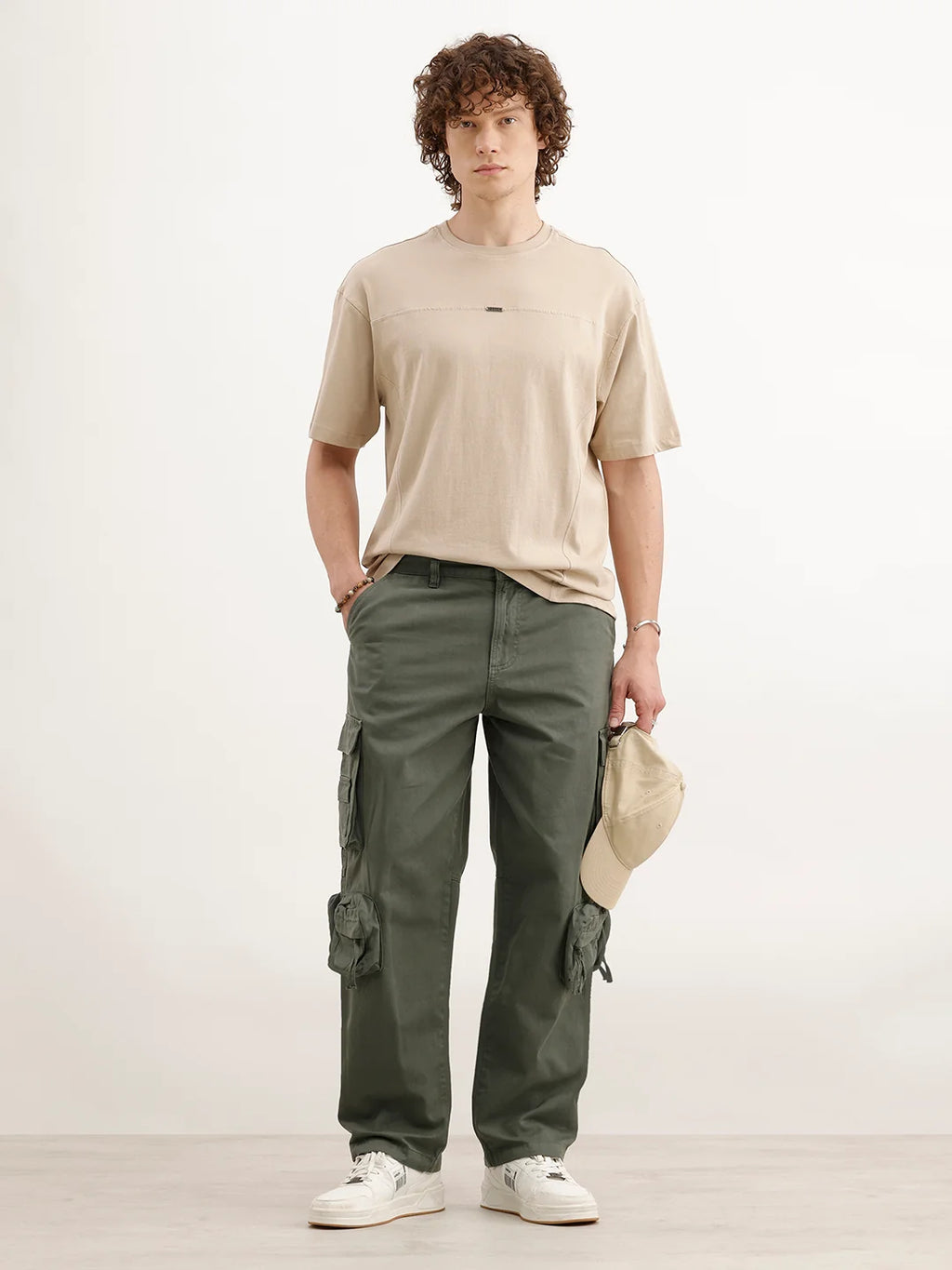 Loose Fit Cargo Trousers | Olive