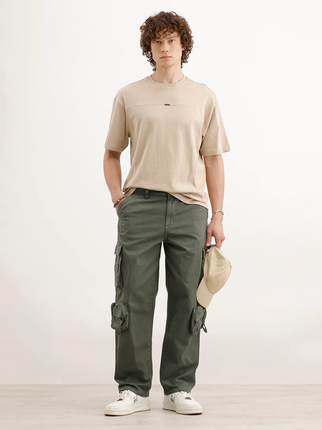 Loose Fit Cargo Trousers | Olive
