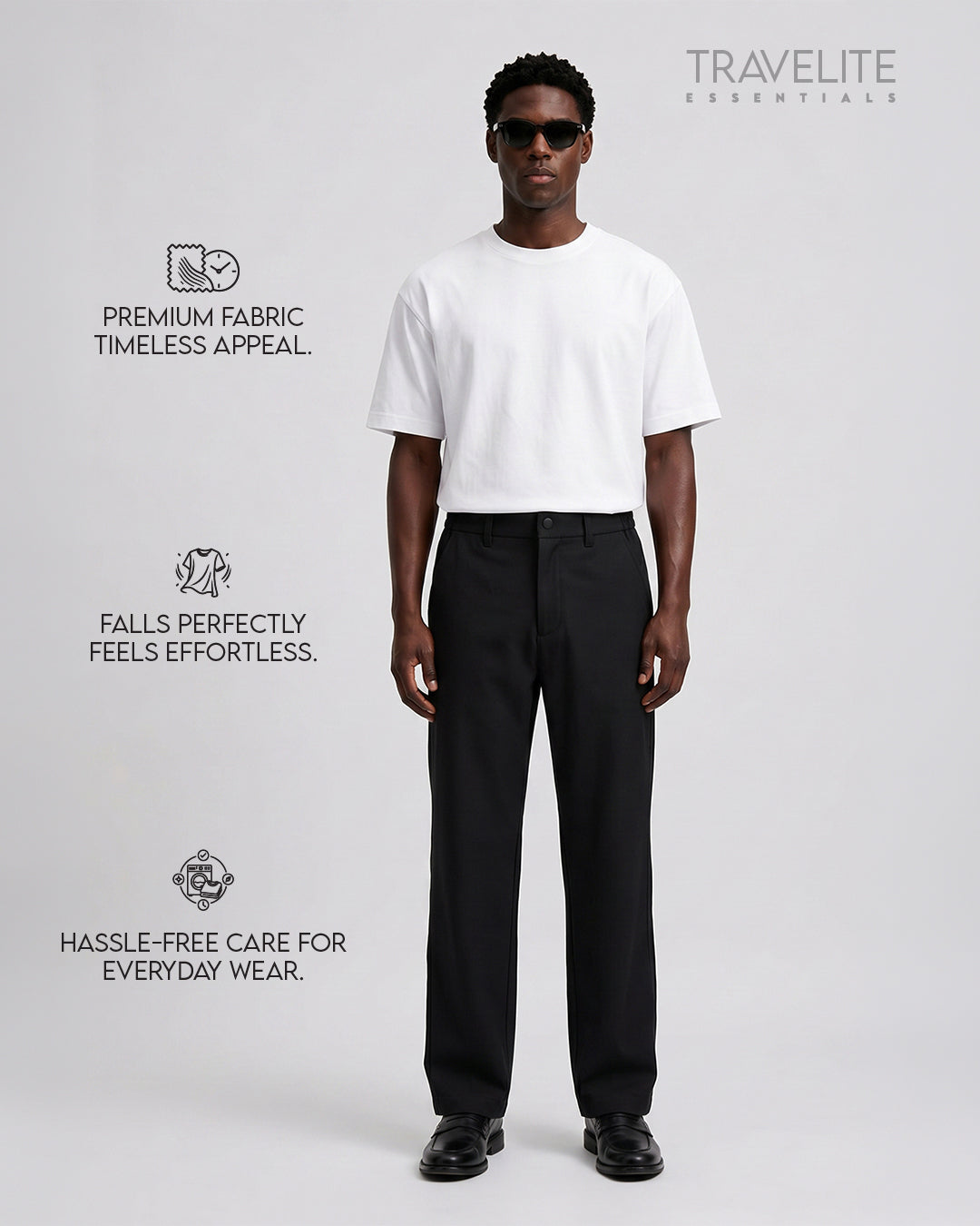 Travelite Straight Fit Trousers | Essential | Black