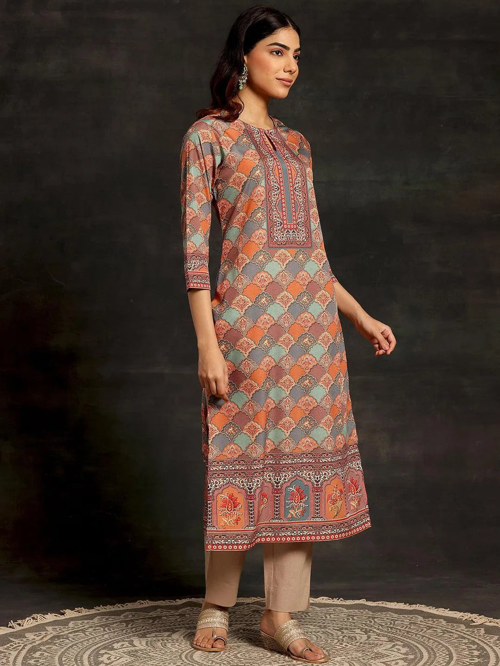 Libas Multicoloured Printed Crepe Straight Kurta