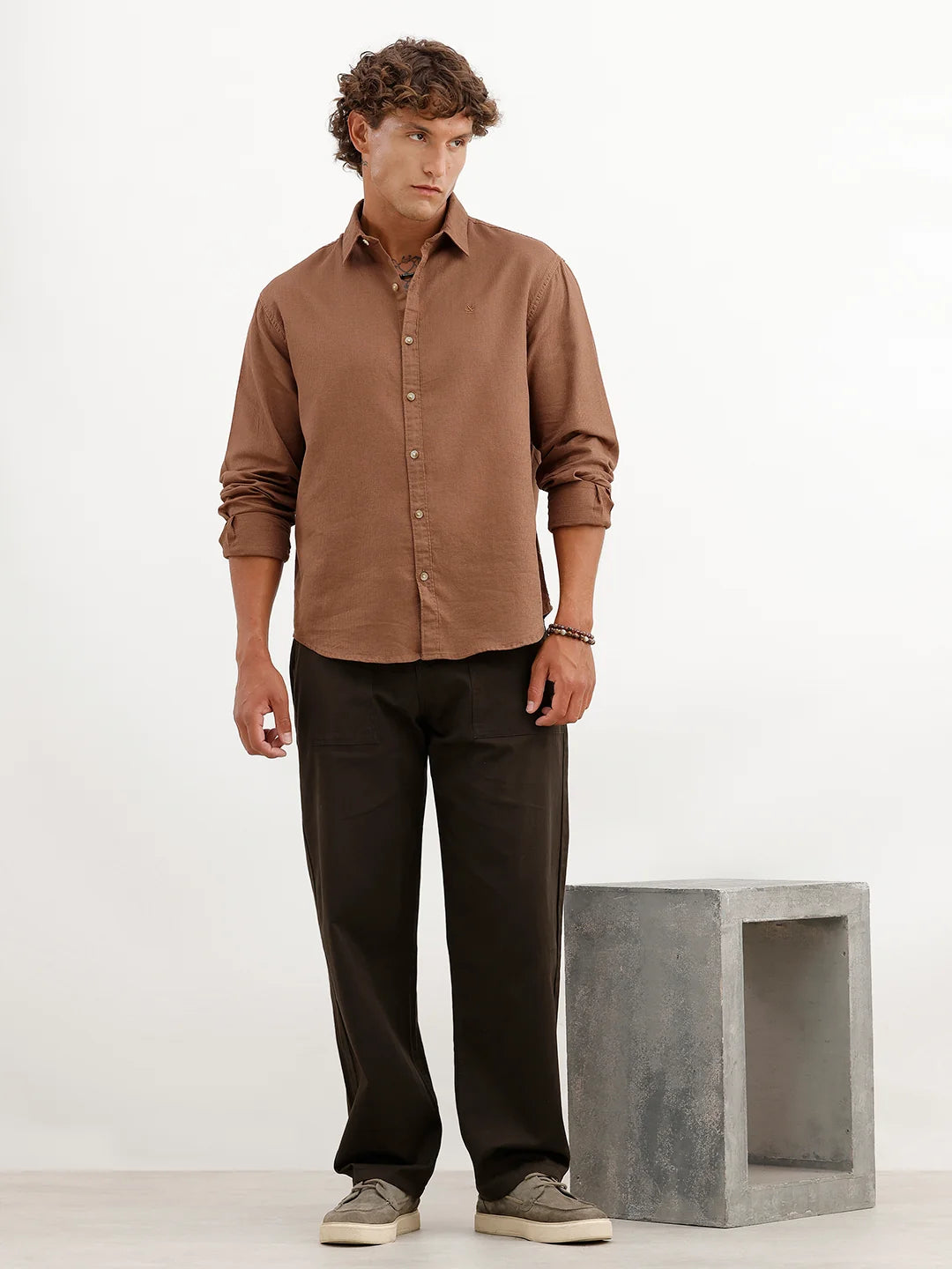 Solid Loose Fit Trouser | Brown