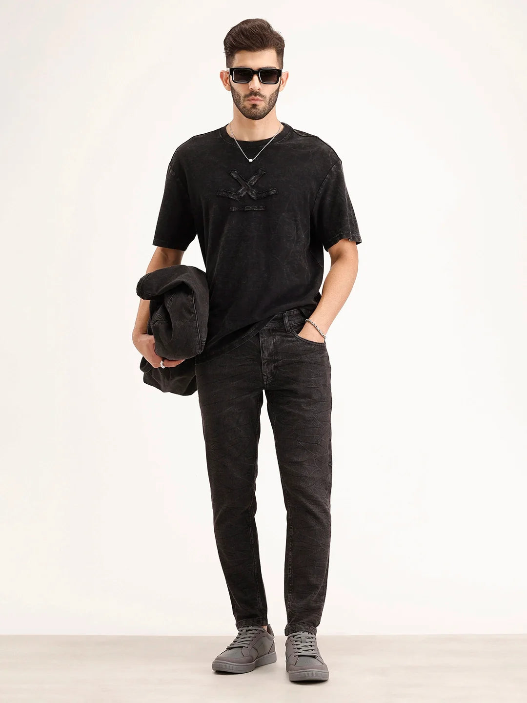 Washed Skinny Crop Denim Jeans | Grey