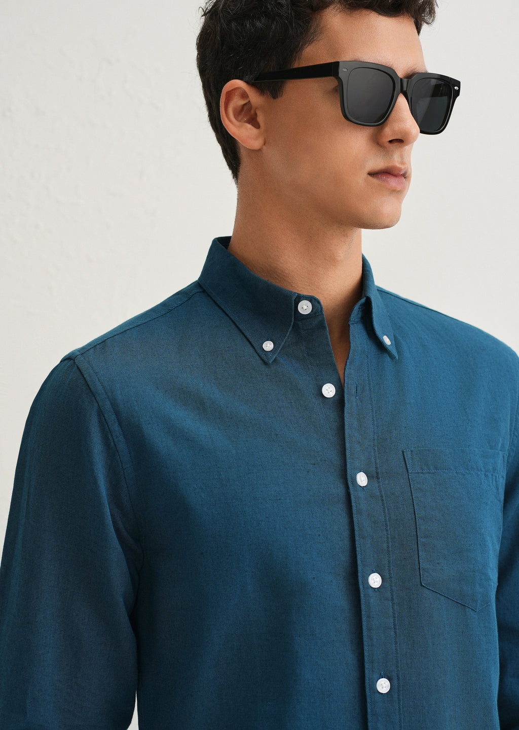 Teal Blue Cotton Linen Shirt