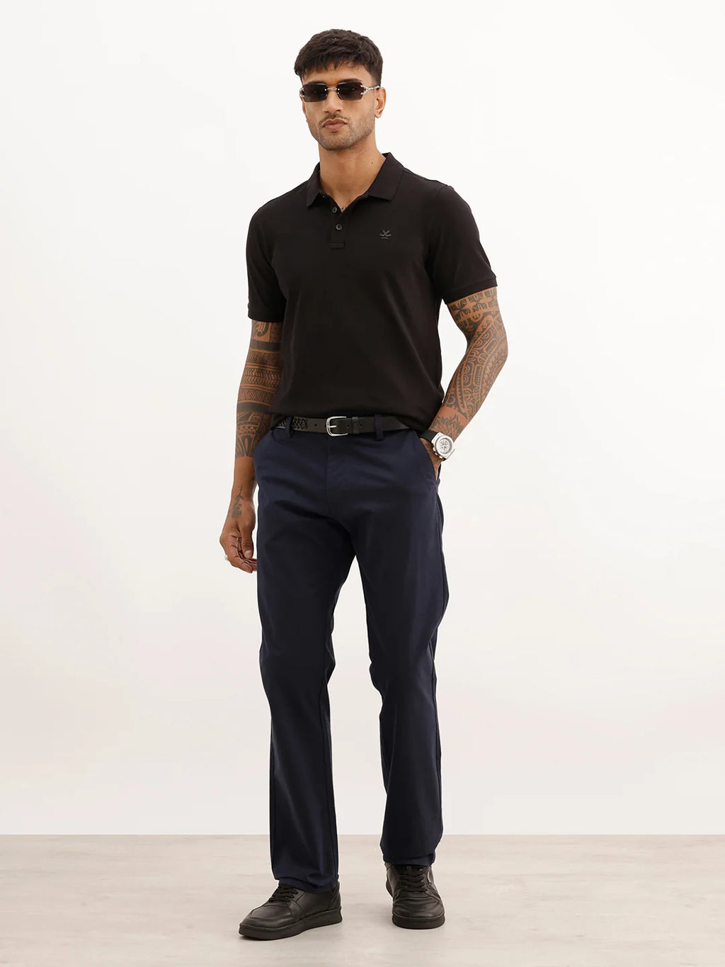 Straight Fit Solid Trouser | Navy Blue
