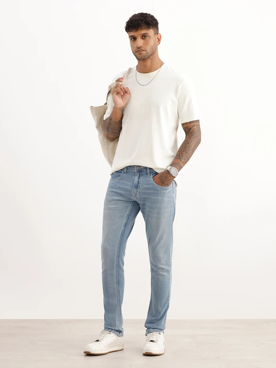Washed Slim Fit Denim Jeans | Light Blue