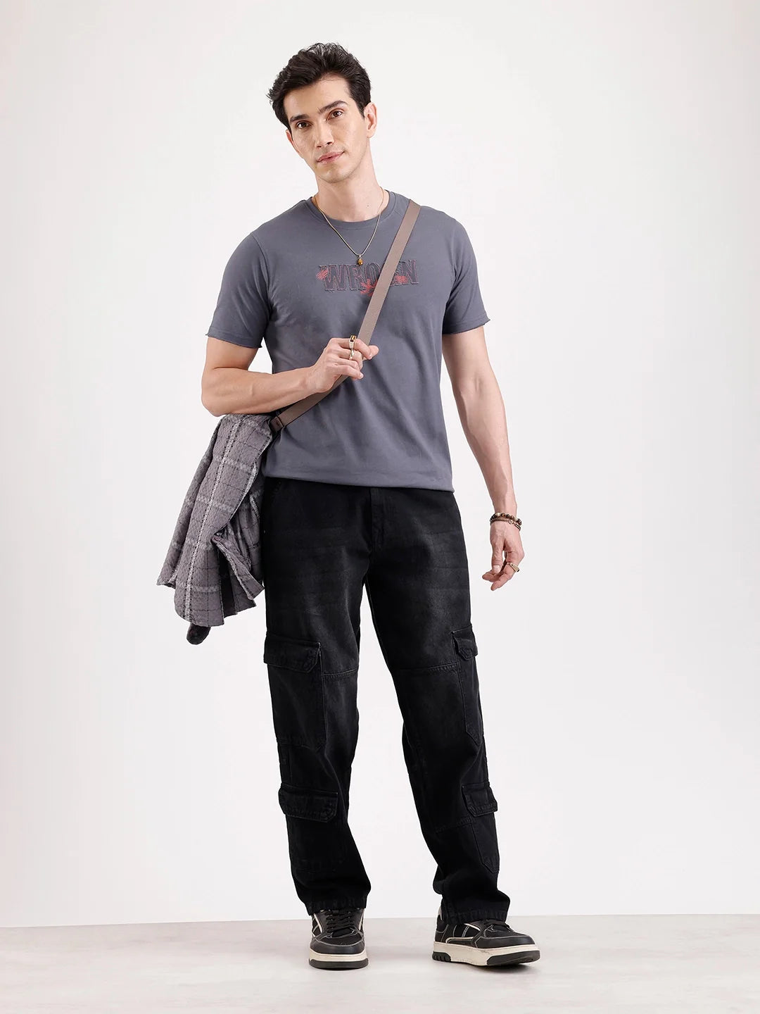 Washed Loose Fit Cargo Denim | Grey