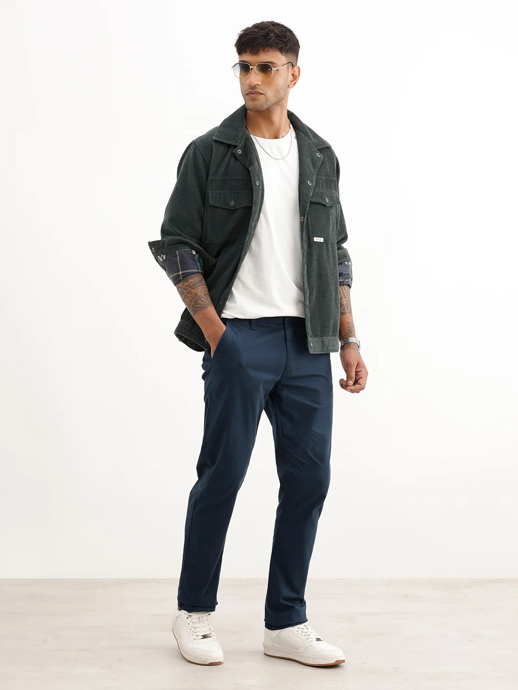 Solid Slim Fit 100% Cotton Trouser | Navy Blue