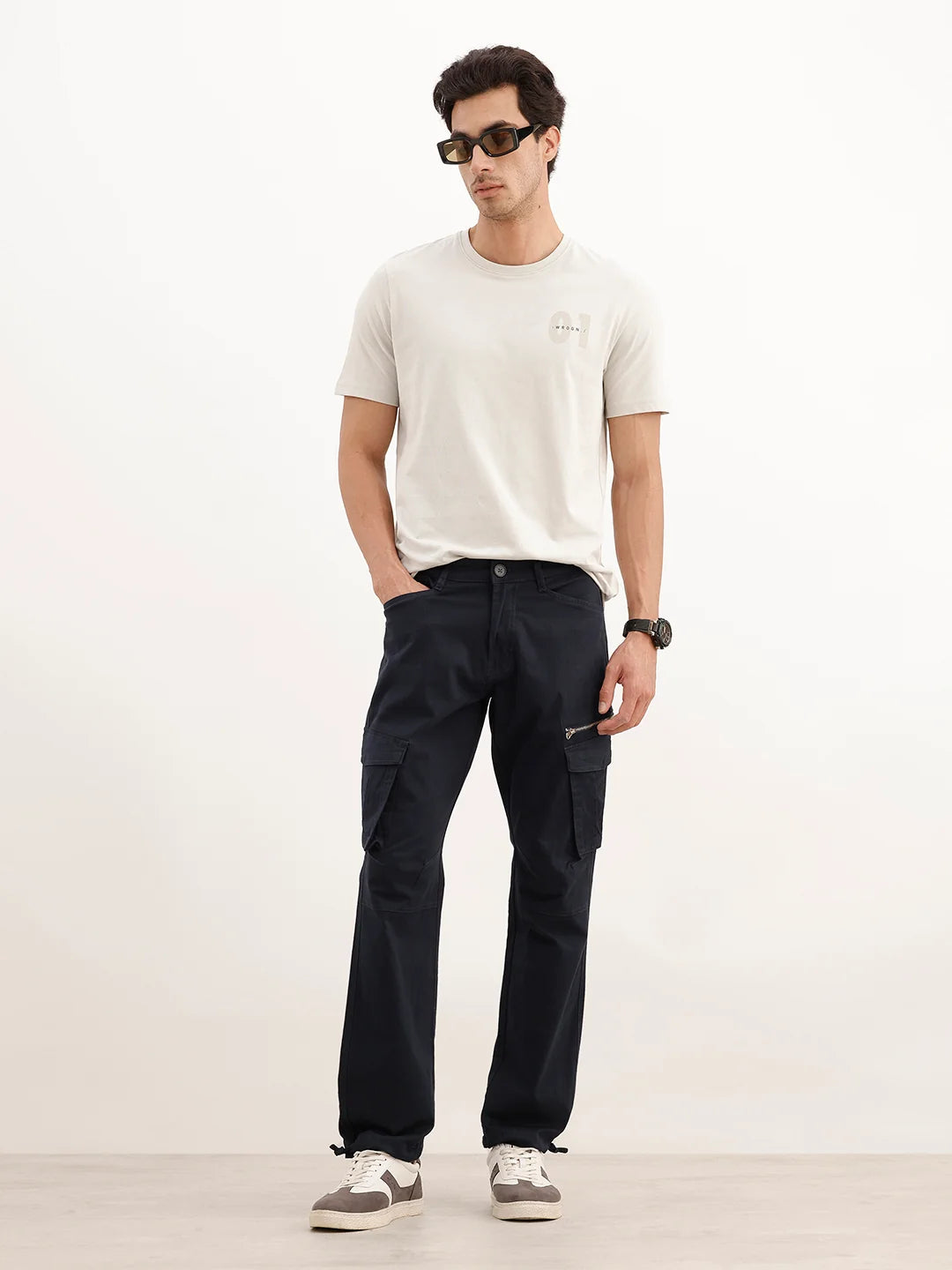 Solid Straight Fit Cargo Trouser | Navy Blue