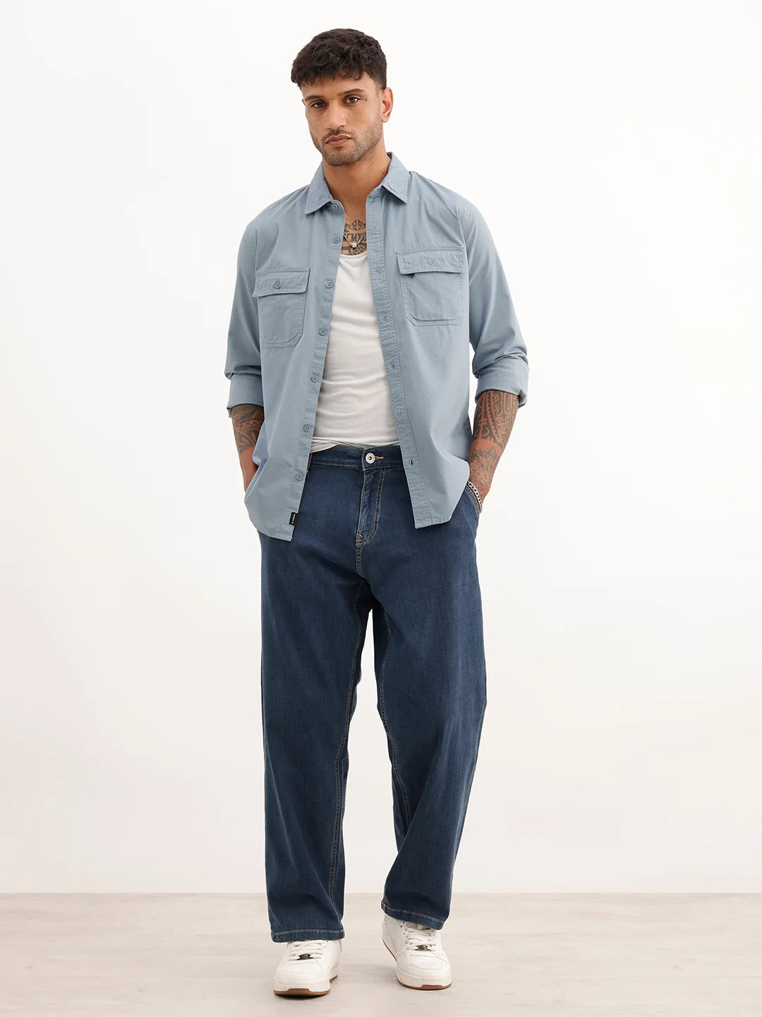 Solid Loose Fit Denim Jeans | Blue