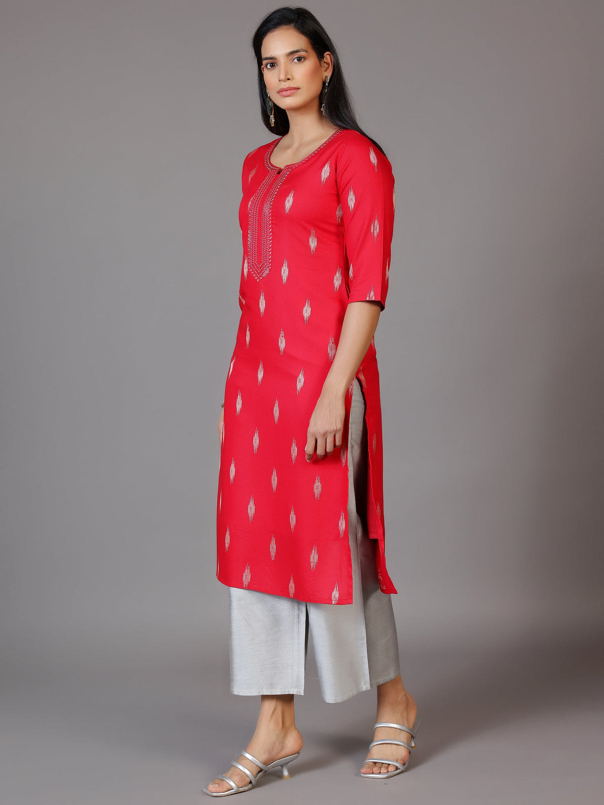 Gerua Pink Woven Design Rayon Straight Kurta